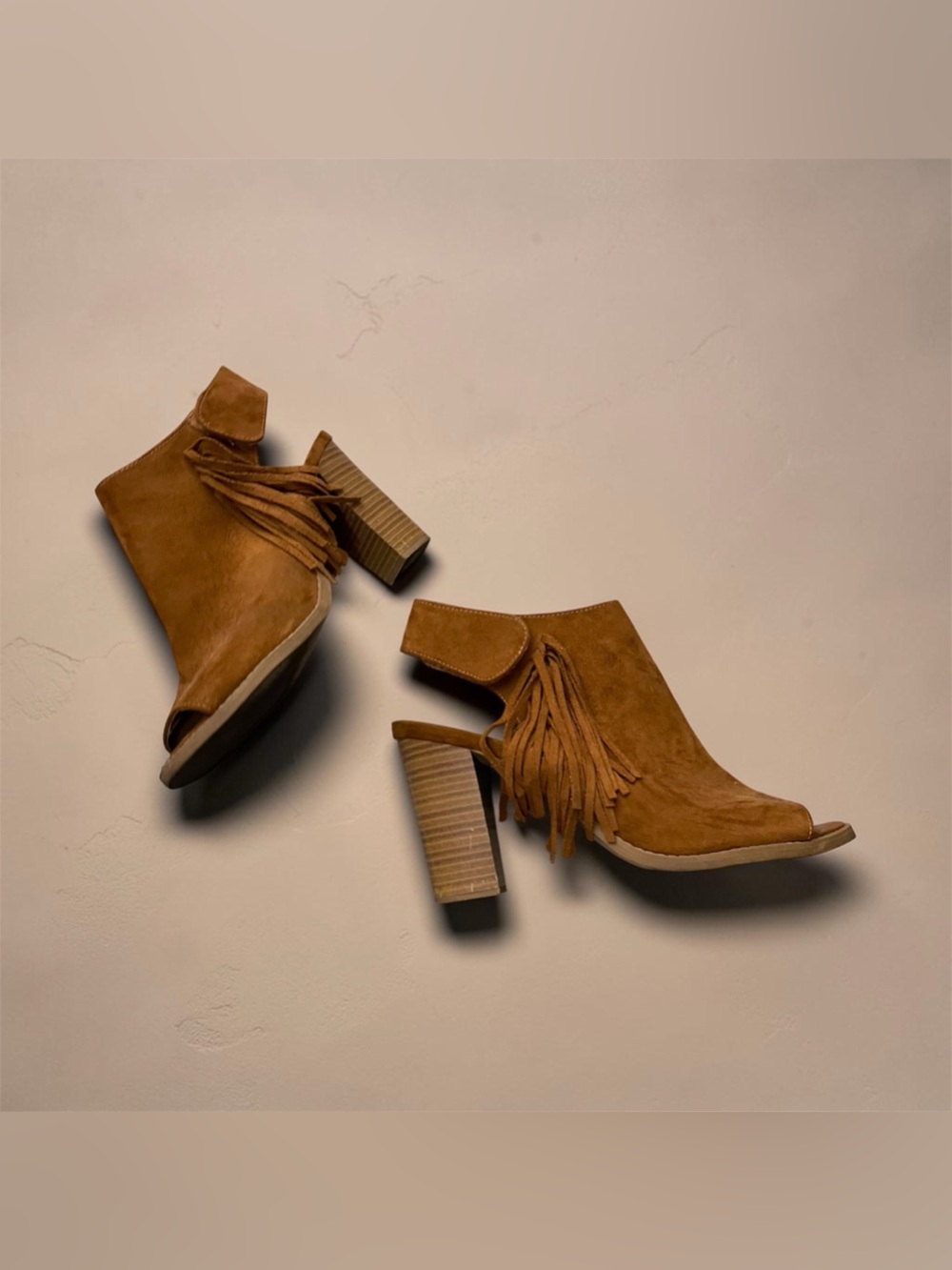 Fringe Tan Faux-Suede Ankle Boots